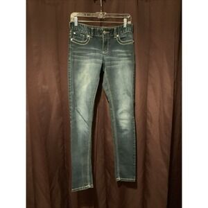 Maurices Womens Skinny Jeans Dark Wash Embroidered Sequin Rhinestone Size S
